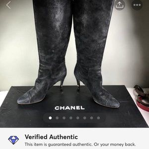 Chanel Knee High Metallic Suede Boots